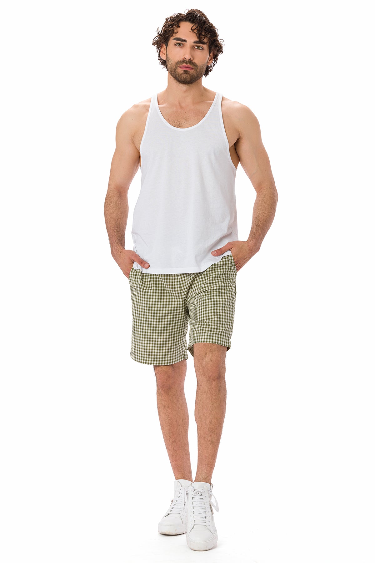 Suvi NYC Men's Checkered Pattern Shorts. Bermuda Casual Summer Cotton