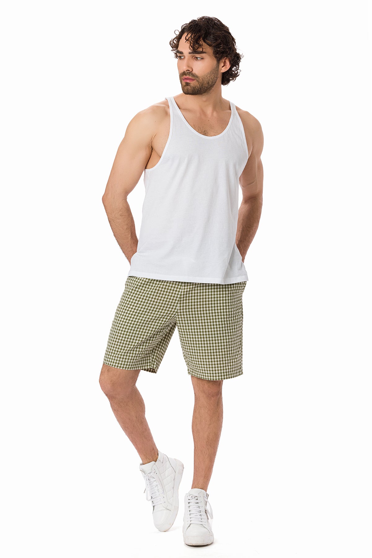 Suvi NYC Men's Checkered Pattern Shorts. Bermuda Casual Summer Cotton
