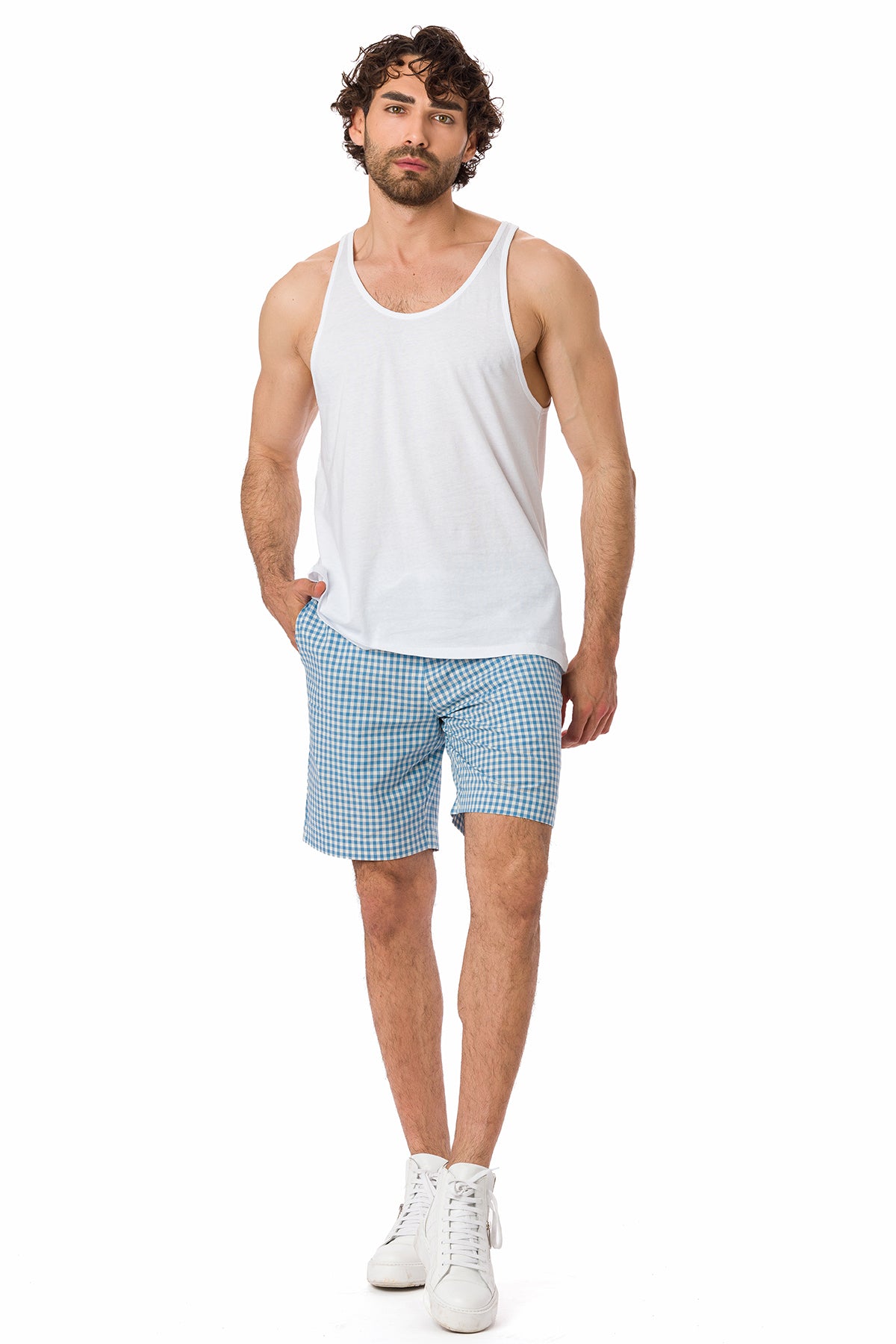 Suvi NYC Men's Checkered Pattern Shorts. Bermuda Casual Summer Cotton