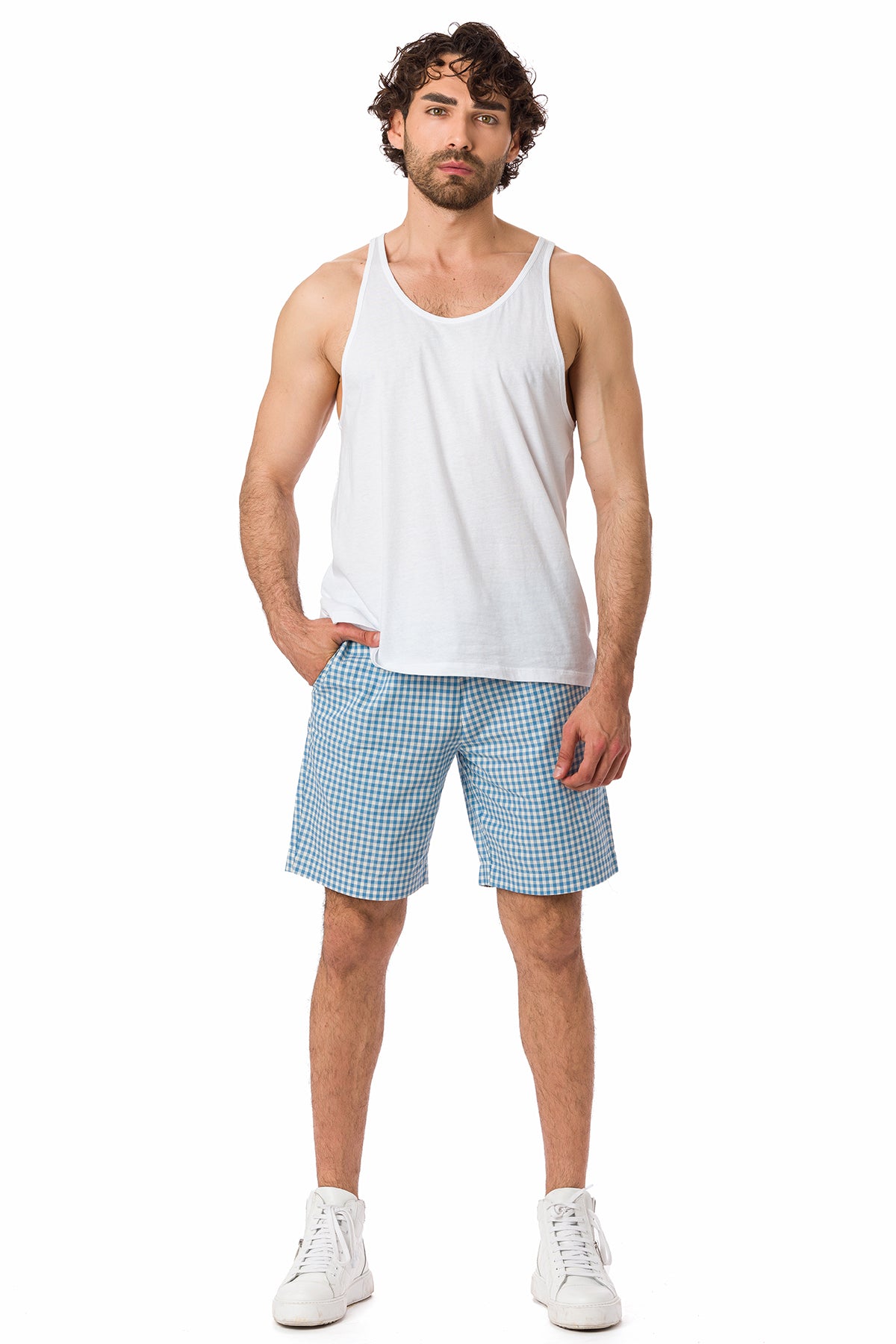 Suvi NYC Men's Checkered Pattern Shorts. Bermuda Casual Summer Cotton