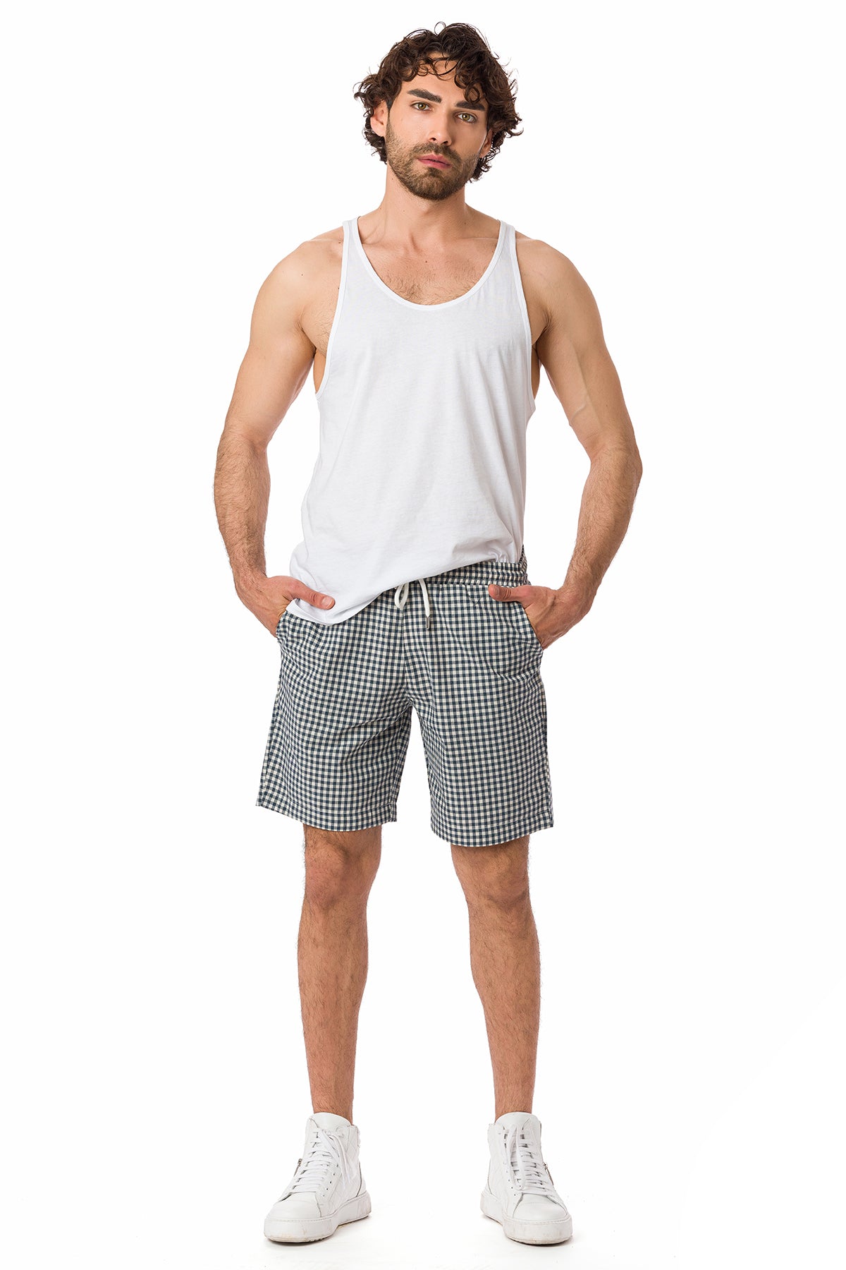 Suvi NYC Men's Checkered Pattern Shorts. Bermuda Casual Summer Cotton