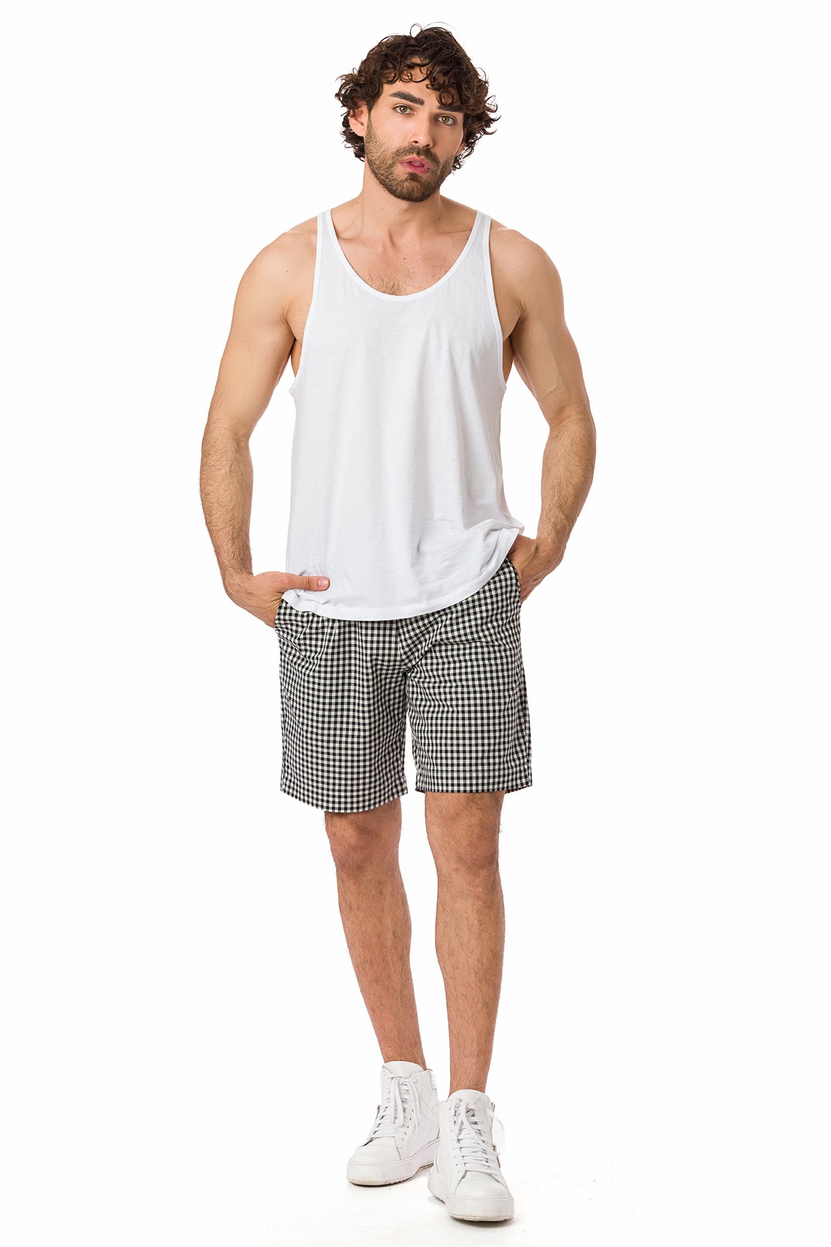 Suvi NYC Men's Checkered Pattern Shorts. Bermuda Casual Summer Cotton