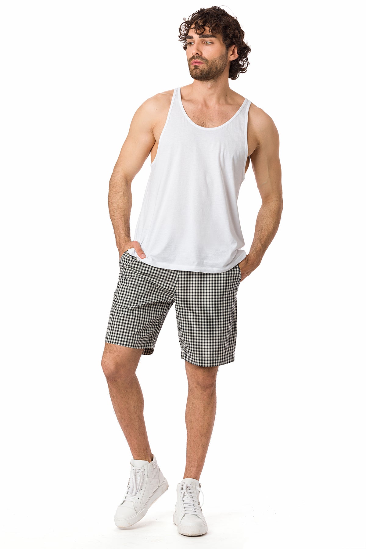 Suvi NYC Men's Checkered Pattern Shorts. Bermuda Casual Summer Cotton