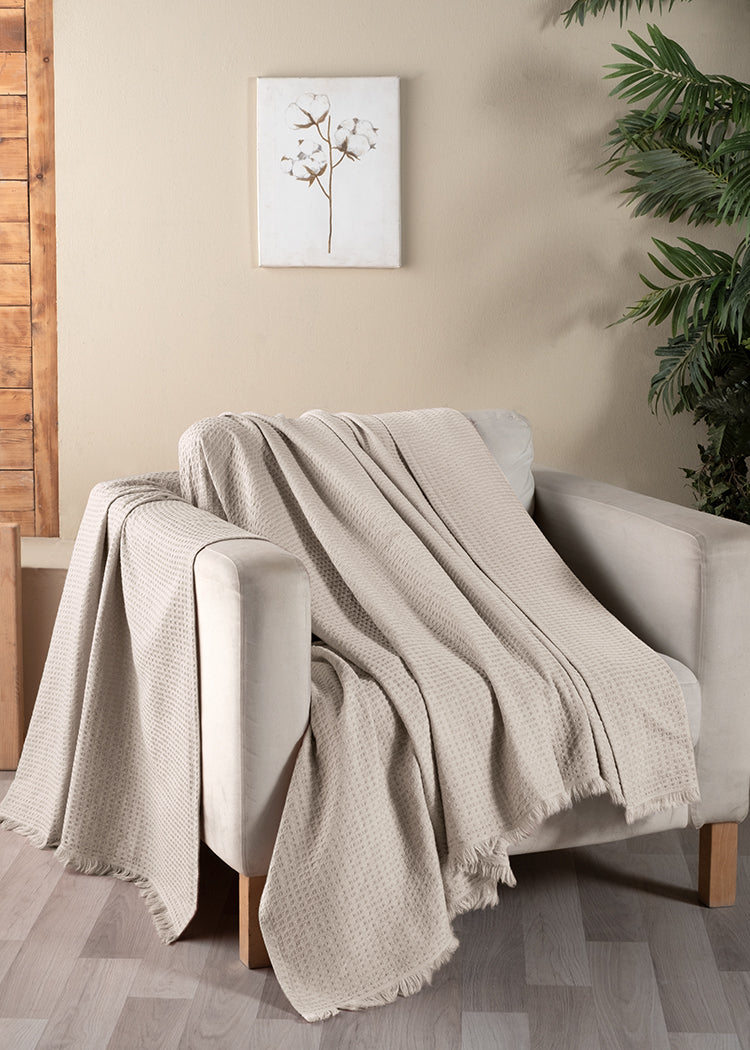 Suvi NYC Waffle Throw Blanket, quality Turkish Cotton, Lightweight Super Soft Warm Blanket Bed Couch, All Seasons, 78X90 Queen Size