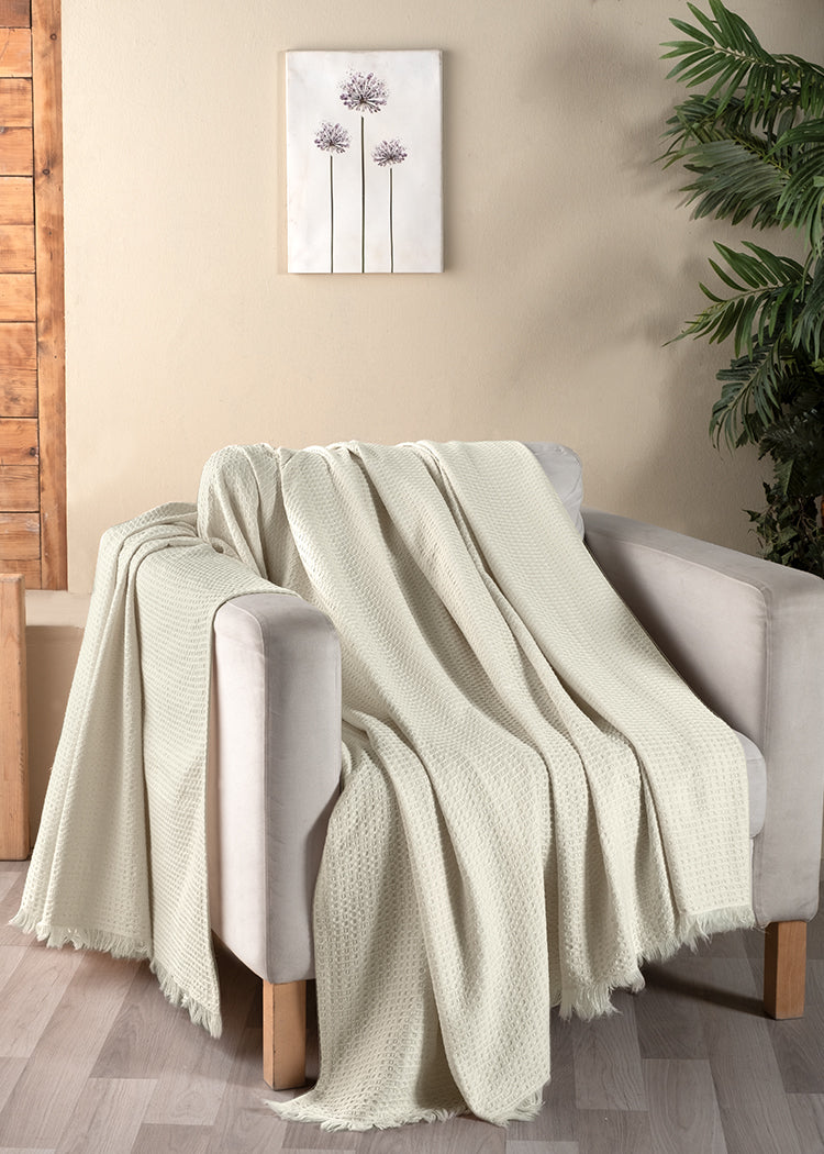 Suvi NYC Waffle Throw Blanket, quality Turkish Cotton, Lightweight Super Soft Warm Blanket Bed Couch, All Seasons, 78X90 Queen Size