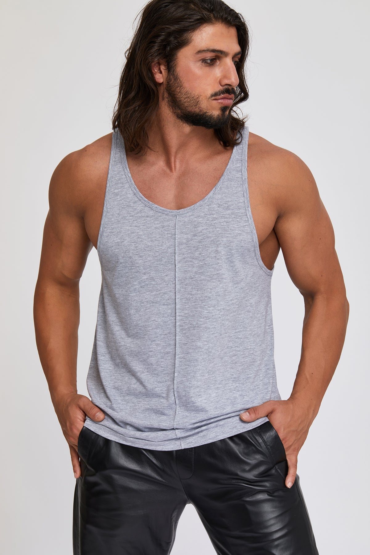 Men's tank tops. 100 % Turkish Pima cotton. Middle center front and middle center back pintuck preshrunk. Sports. Gym. Work Out. Yoga.