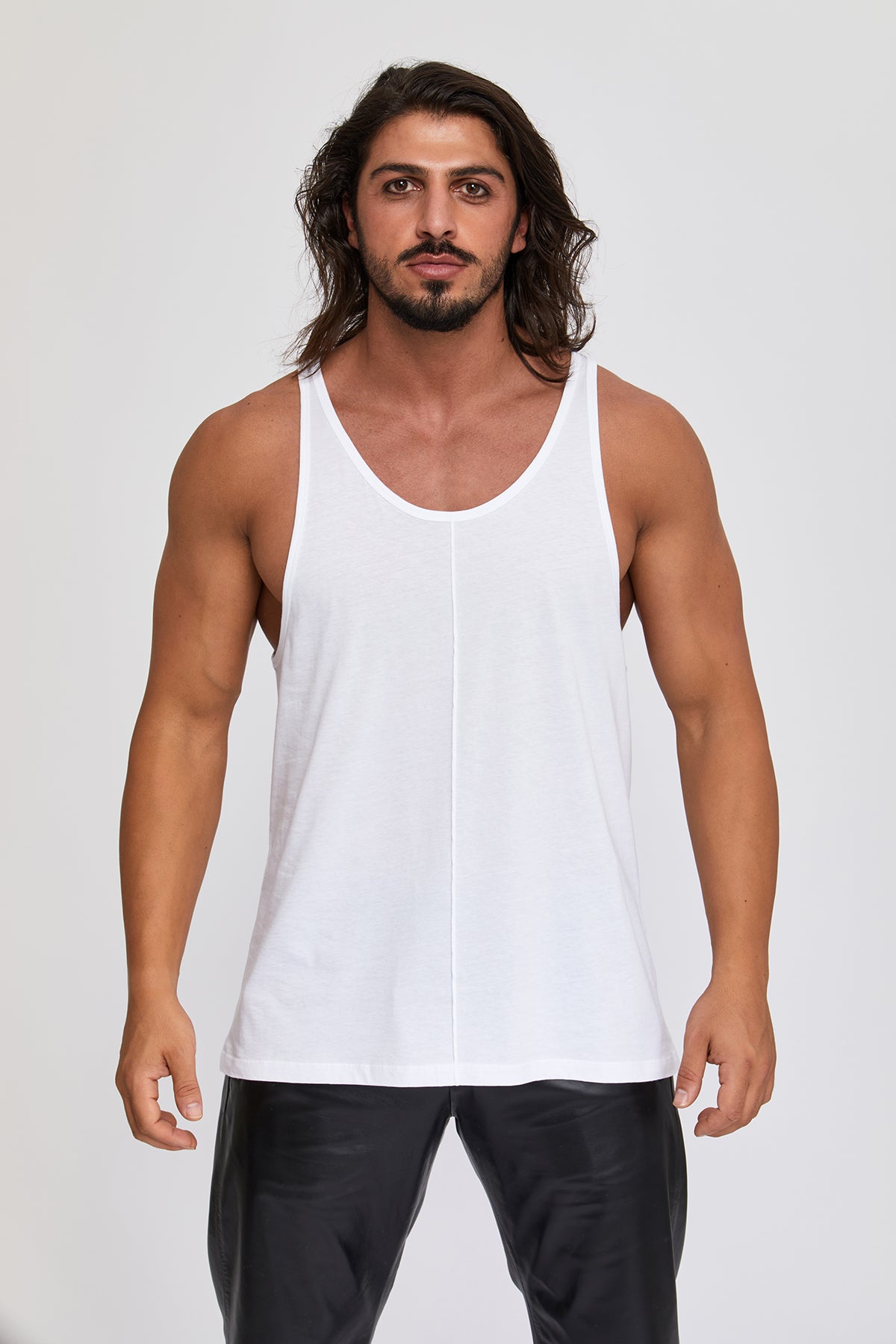 Men's tank tops. 100 % Turkish Pima cotton. Middle center front and middle center back pintuck preshrunk. Sports. Gym. Work Out. Yoga.