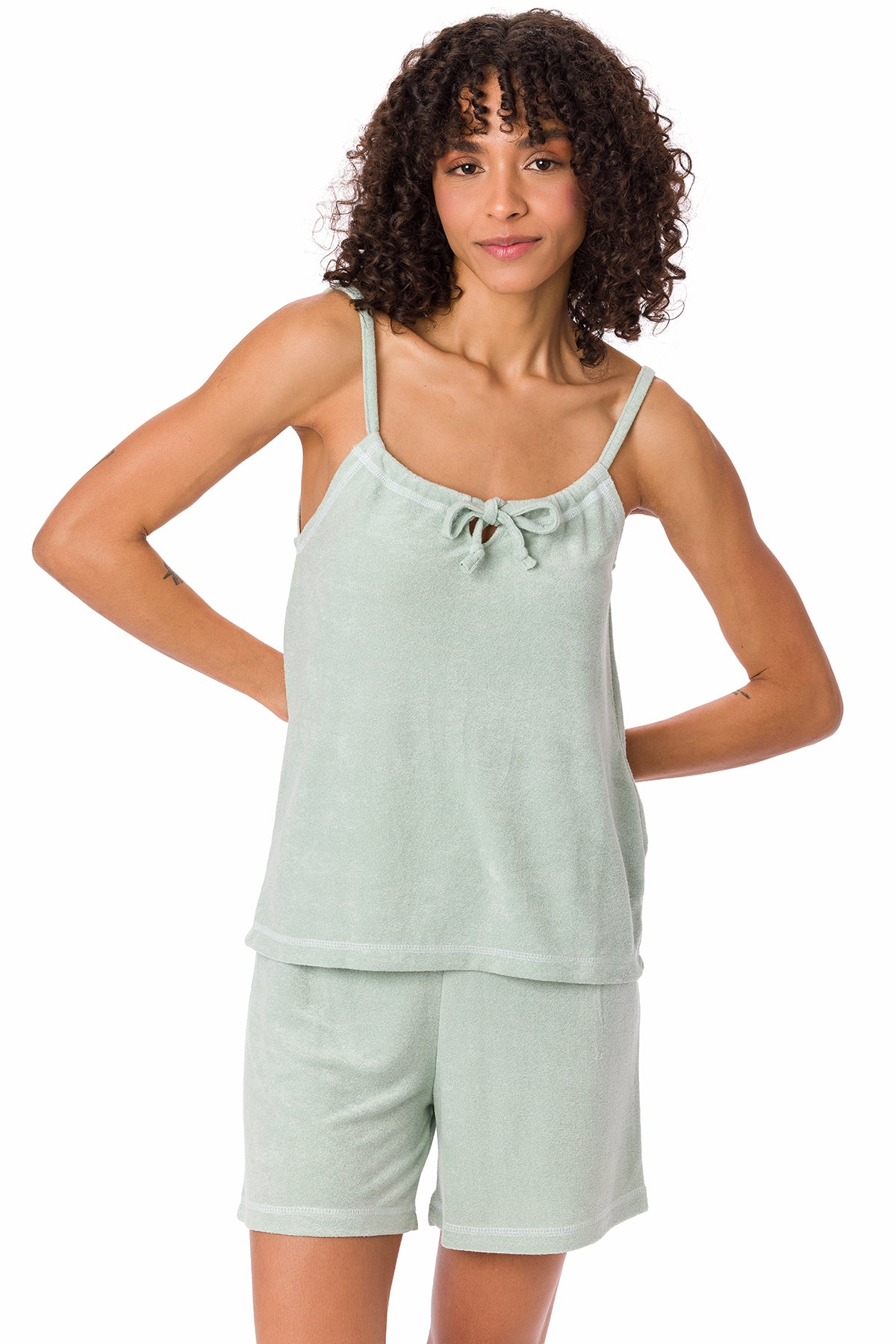 Suvi NYC women's 2-piece short and tank top pajama set . Terry Cotton