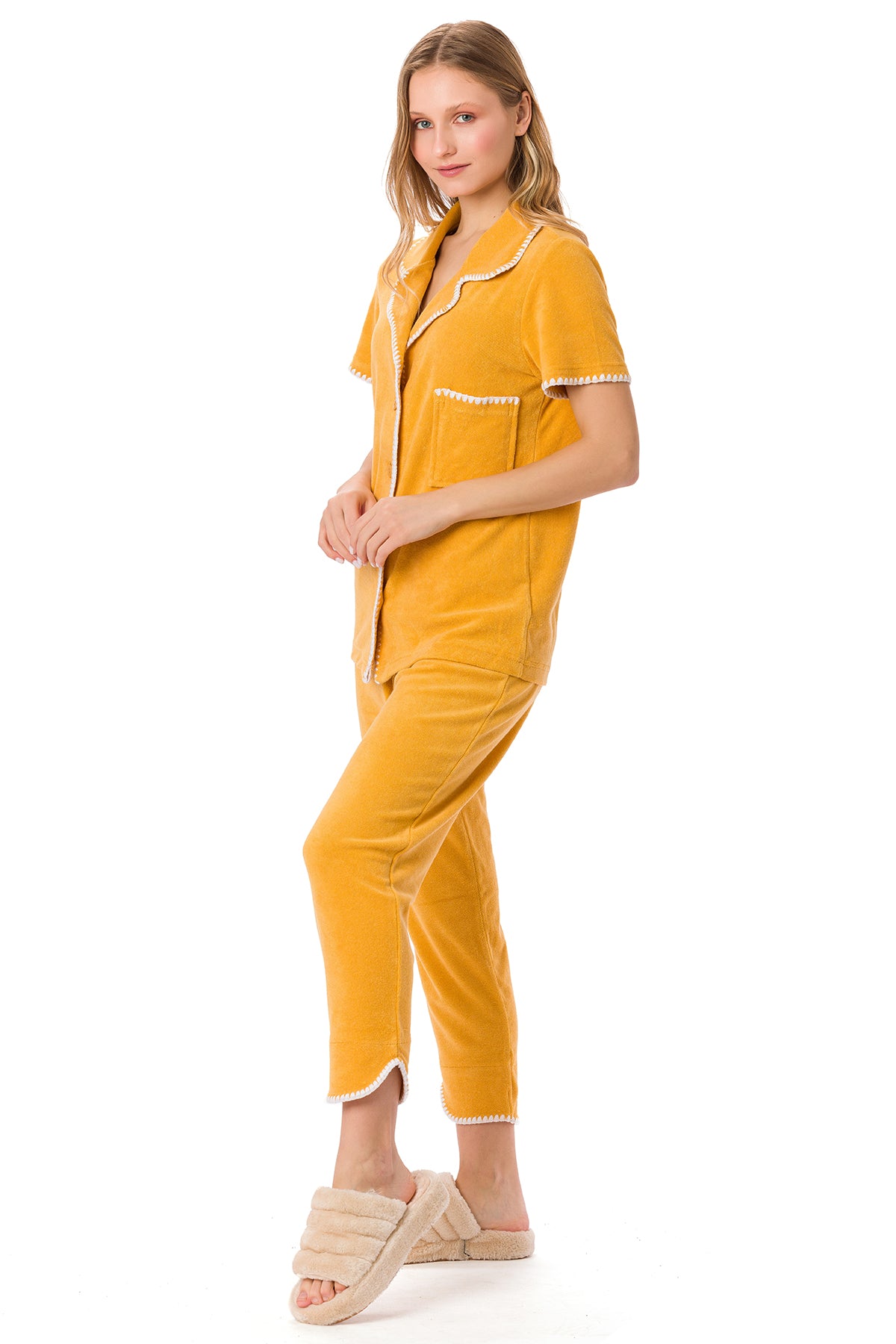 Suvi NYC women's 3-piece short-pants and jacket pajama set . Terry Cotton