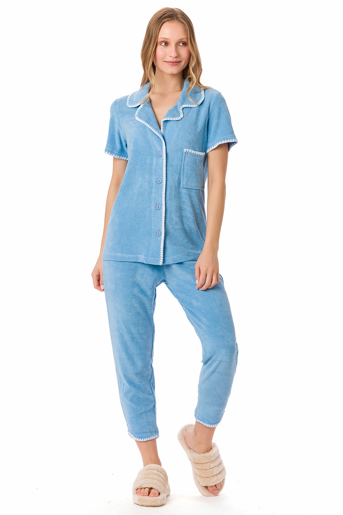 Suvi NYC women's 3-piece short-pants and jacket pajama set . Terry Cotton