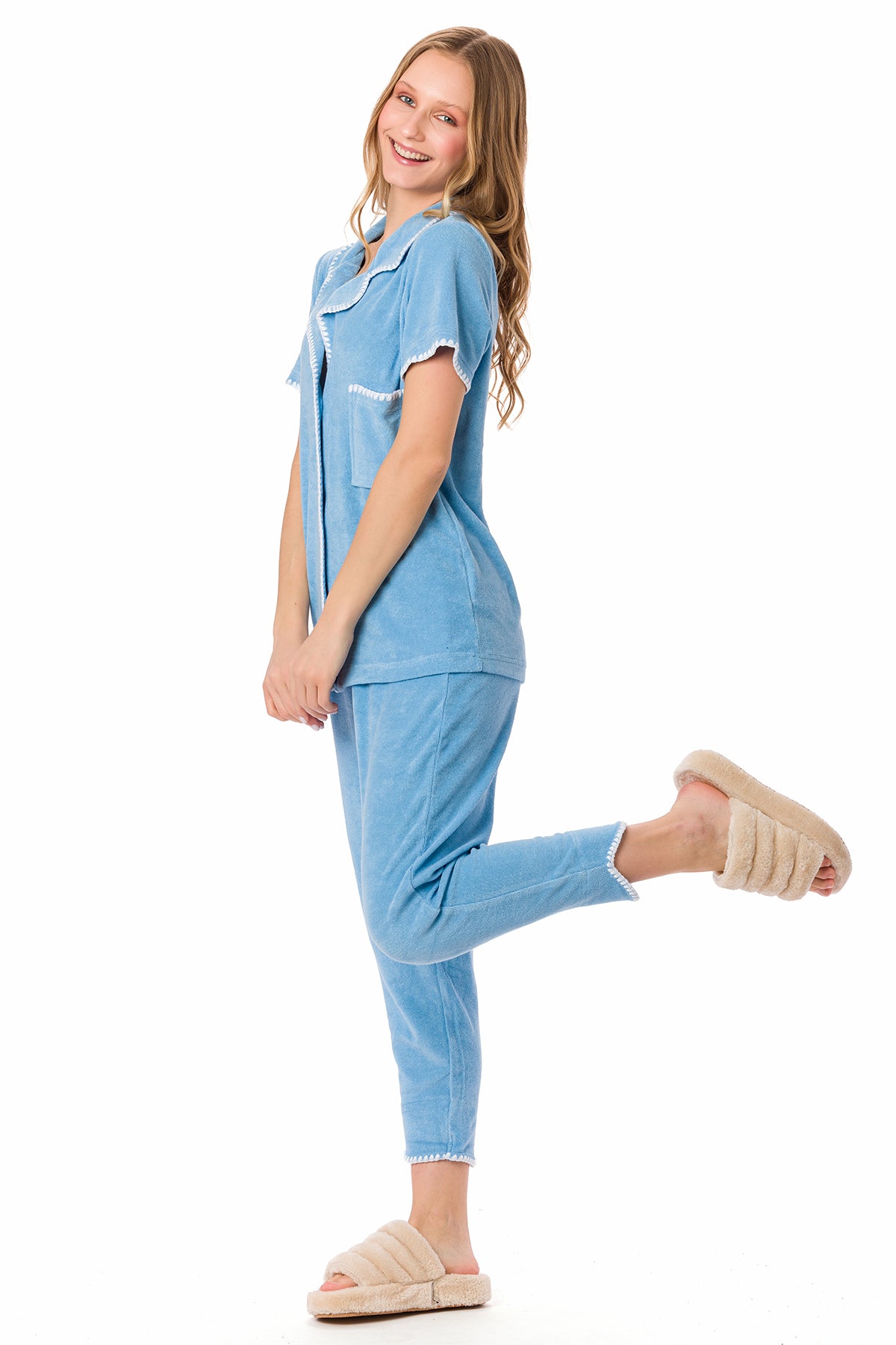 Suvi NYC women's 3-piece short-pants and jacket pajama set . Terry Cotton