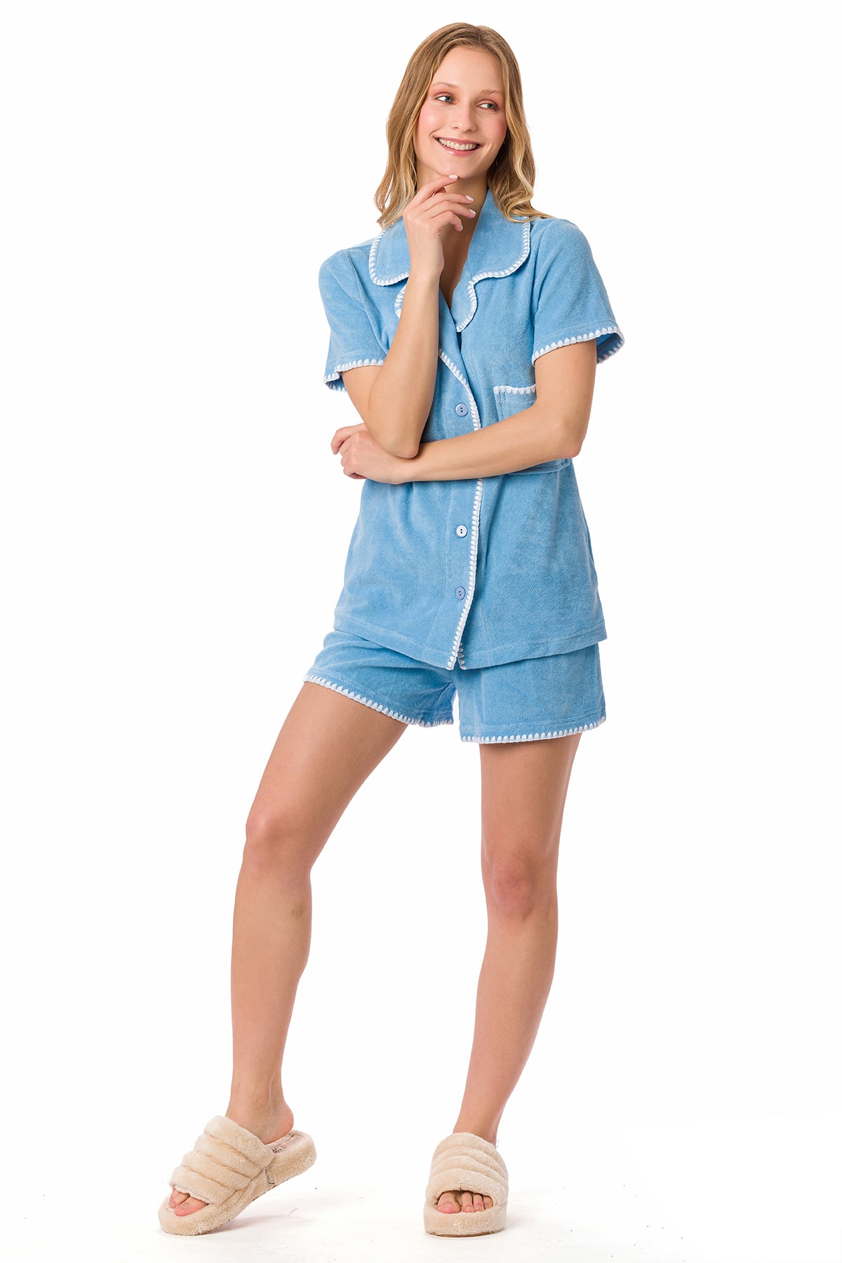 Suvi NYC women's 3-piece short-pants and jacket pajama set . Terry Cotton