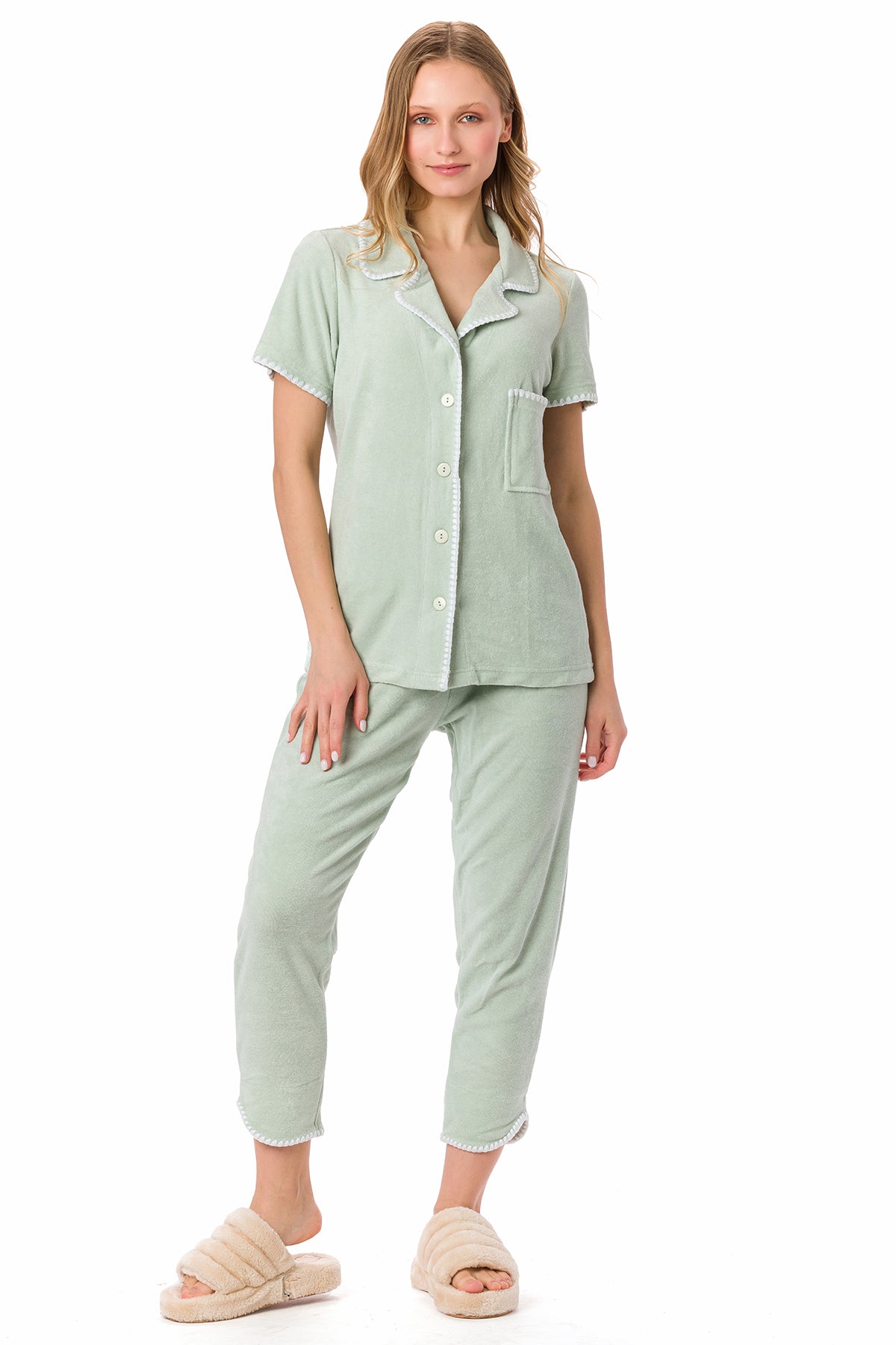 Suvi NYC women's 3-piece short-pants and jacket pajama set . Terry Cotton