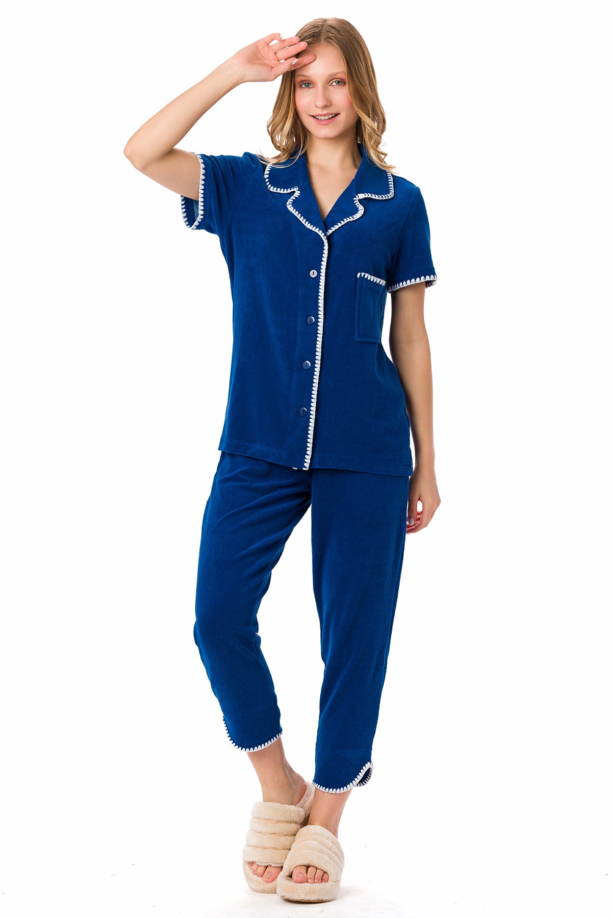 Suvi NYC women's 3-piece short-pants and jacket pajama set . Terry Cotton