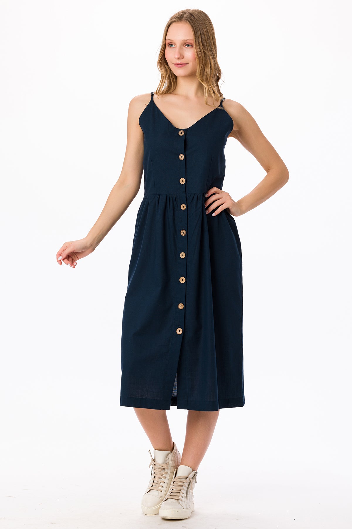 Suvi NYC women's botton-up strap dress 100% quality Turkish cotton preferred for summer.