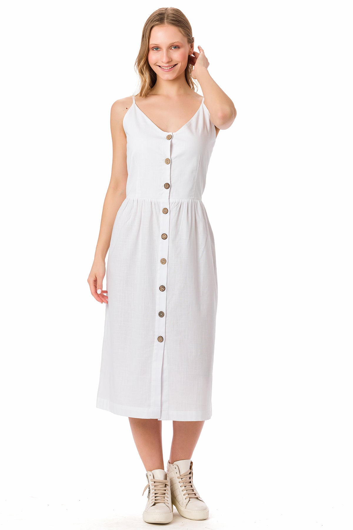 Suvi NYC women's botton-up strap dress 100% quality Turkish cotton preferred for summer.