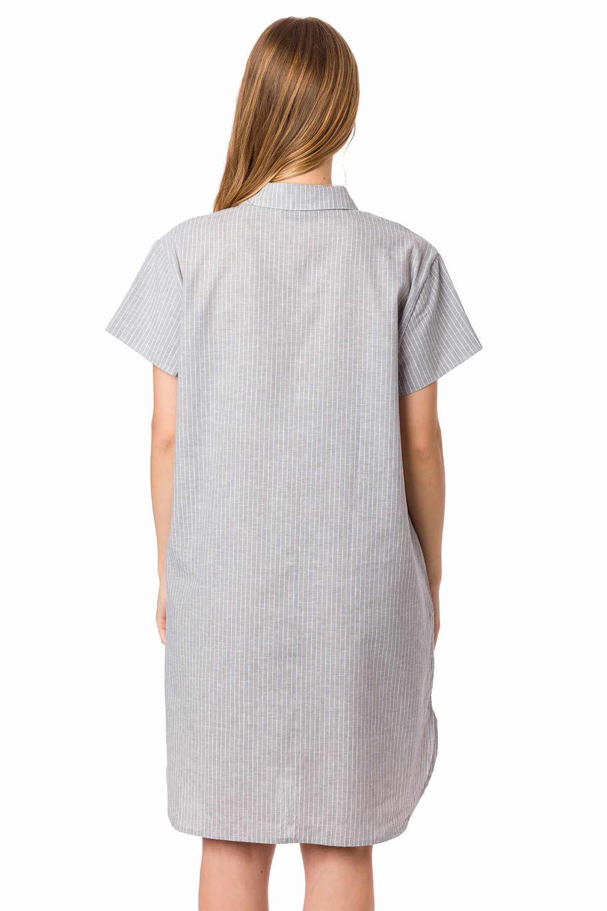 Suvi NYC Women's Striped Boyfriend Dress Button-Up Dress Tunic Style Side Pockets