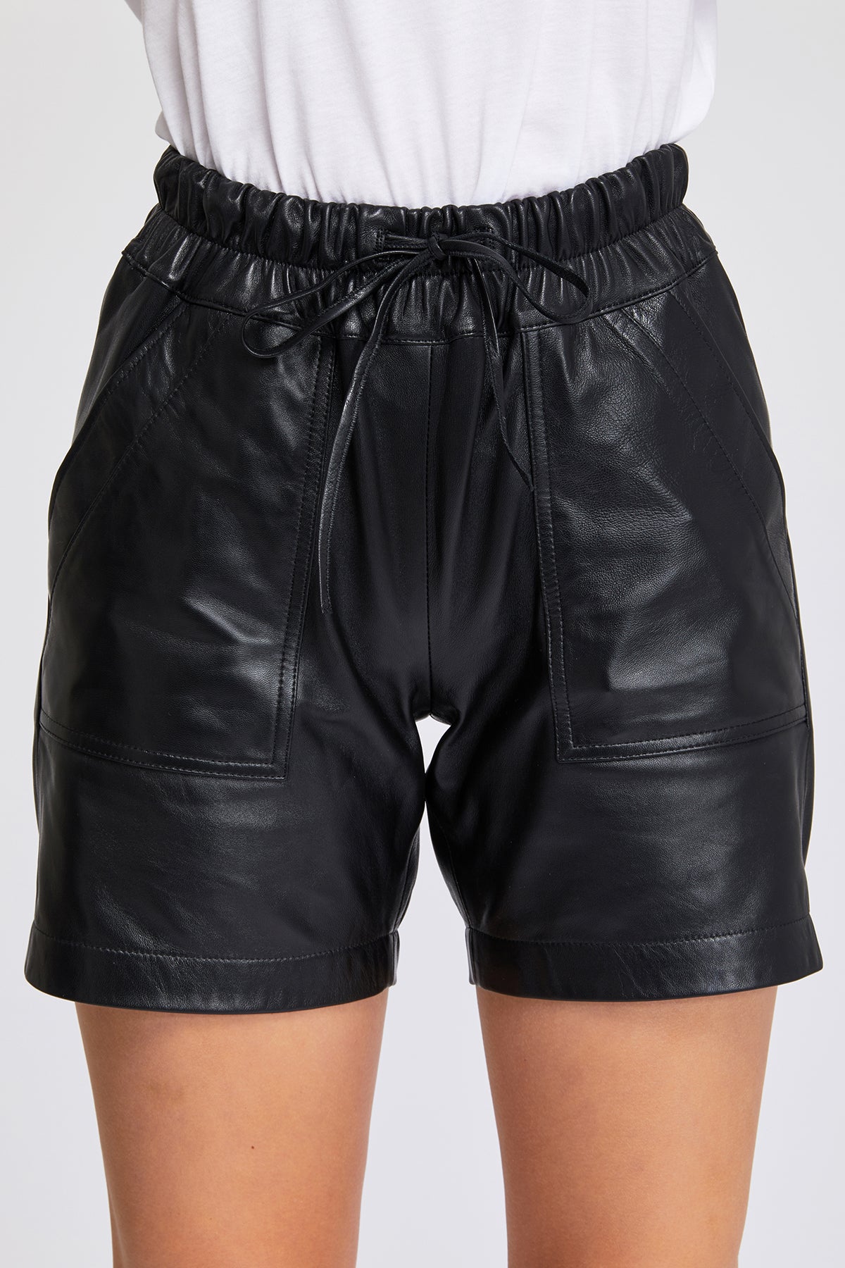 Suvi NYC Women's Standard Waist High-End Quality Turkish Leather Shorts. Lambskin.  Luxurious. Trendy Elegant. Elastic waist band