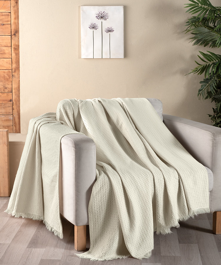 Suvi NYC Waffle Throw Blanket, quality Turkish Cotton, Lightweight Super Soft Warm Blanket Bed Couch, All Seasons, 78X90 Queen Size