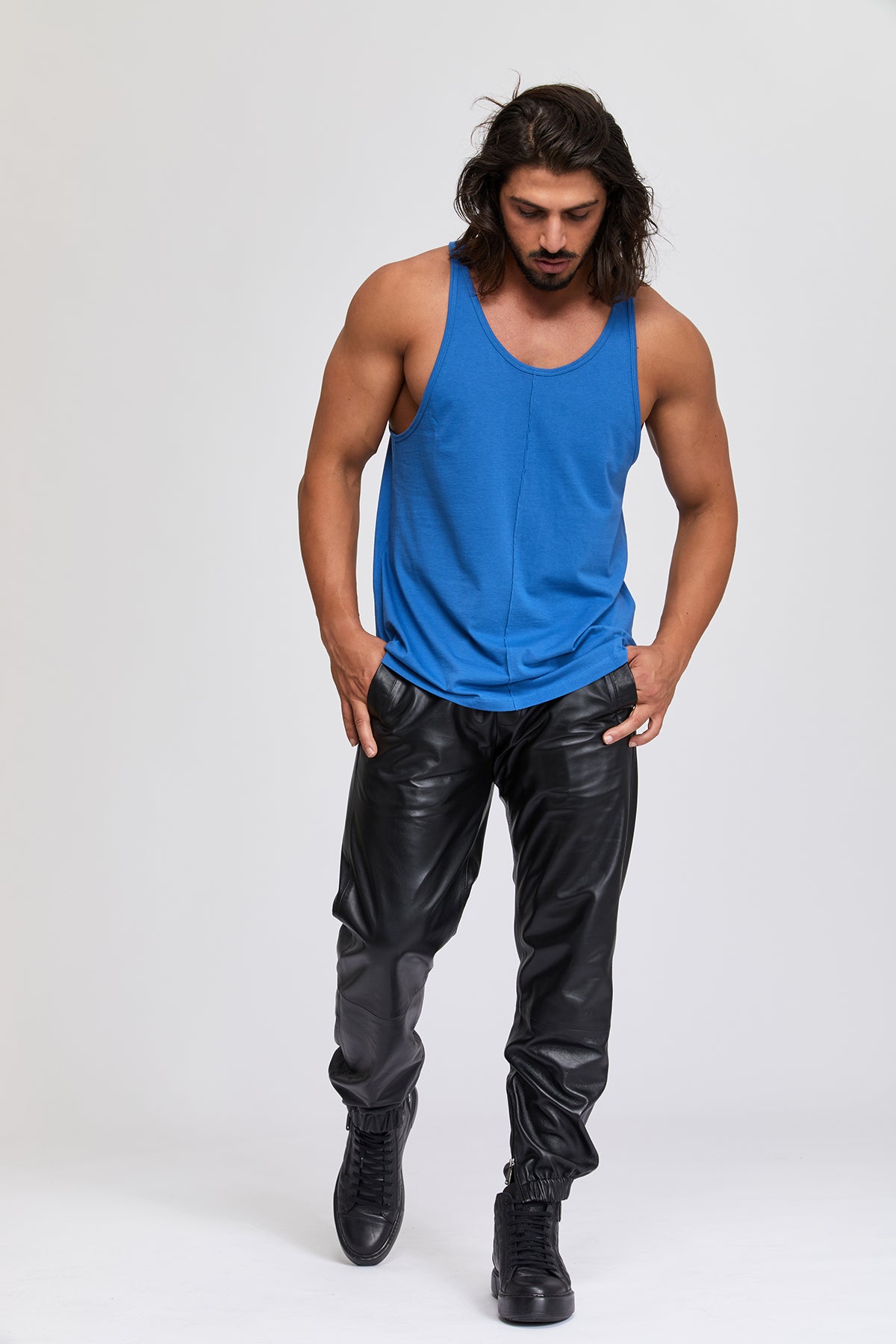 Men's tank tops. 100 % Turkish Pima cotton. Middle center front and middle center back pintuck preshrunk. Sports. Gym. Work Out. Yoga.
